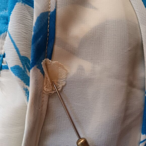 Medium Vintage 1960's Floral Crop Top Side Tie Zip Closure Sleeveless Nylon Blue - Picture 8 of 8